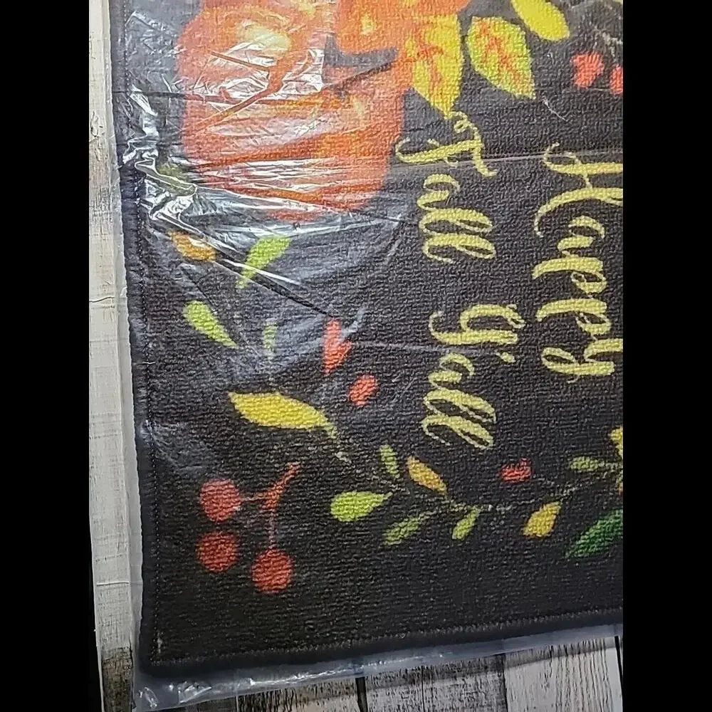 Happy Fall Y'all Slip Resistant Mat Pumpkins Sunflowers Autumn Leaves 24x16.